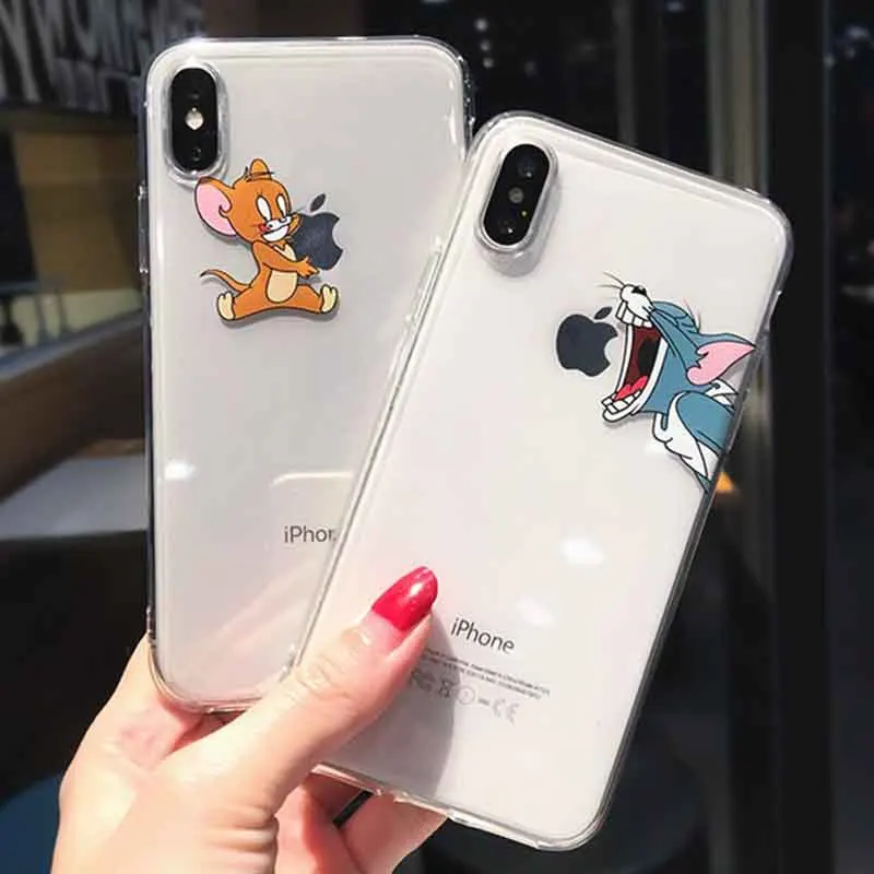 

Sunforward for iPhone 8 Case XR Xs Max X 7 6 6s Plus Cases Cute Cartoon Tom Jerry Case Slim Soft Silicone Cover Back Phone Cover