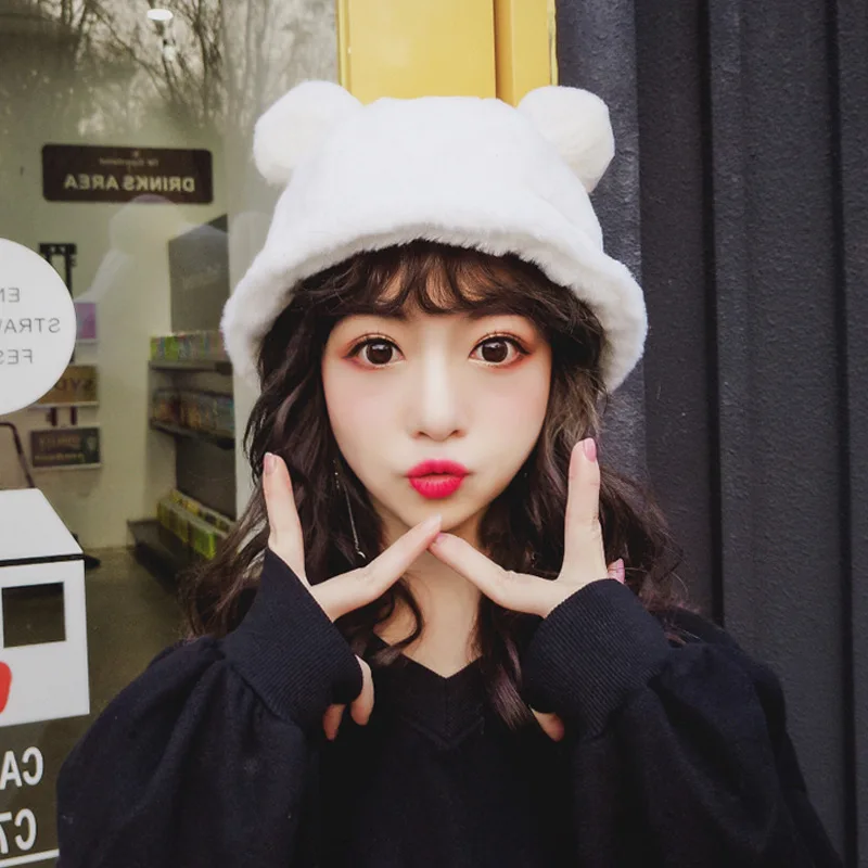 

Pelosi Send Hats Ma'am Autumn And Winter Lovely Sweet Hair Fisherman Cap. Outdoors Japanese All-match Keep Warm Basin Cap Tide