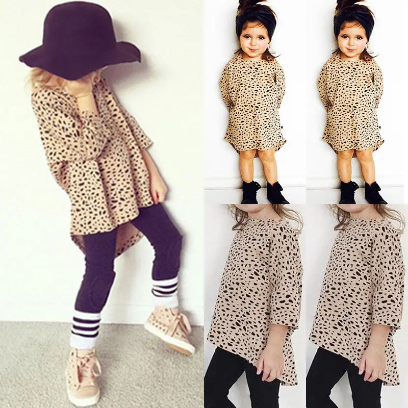 

Pudcoco Girl T-Shirt 0-5Y Kid Baby Girls Leopard Print 3/4 Sleeve Top T-Shirt Party Dress Sundress