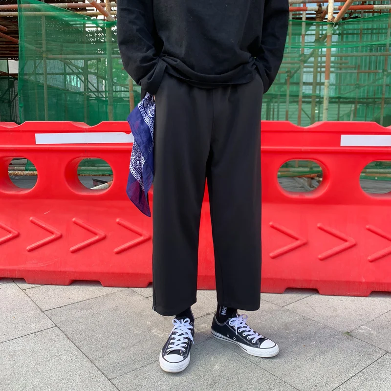 Men's Casual Pants 19 Spring New Hong Kong Style Wide Leg Casual Pants Loose Nine Pants Men And Women Wild Youth Men's Clothing