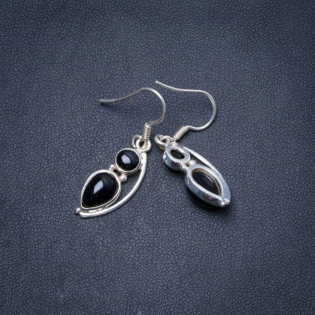 

Natural Black Onyx Handmade Unique 925 Sterling Silver Earrings 1.25" Y0176