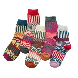 Пять пар дамских шерстяных носков высокого качества толстые теплые осенние и зимние кашемировые носки