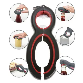 

8 Shaped 6 in 1 Multi Function Can Beer Bottle Opener All in One Jar Gripper Can Beer Lid Twist Off Jar Wine Opener Claw Dropsh
