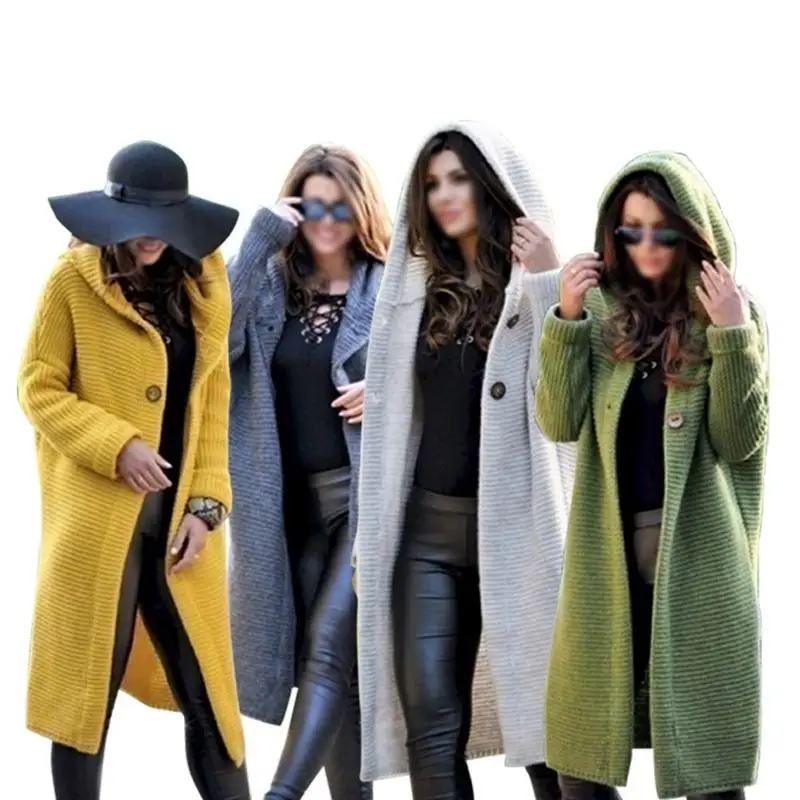 Long Cardigan With Cap Coat Sweater Green Yellow Gray Beige Comfortable Intercolor Design Simple Generous Perfect Version | Женская