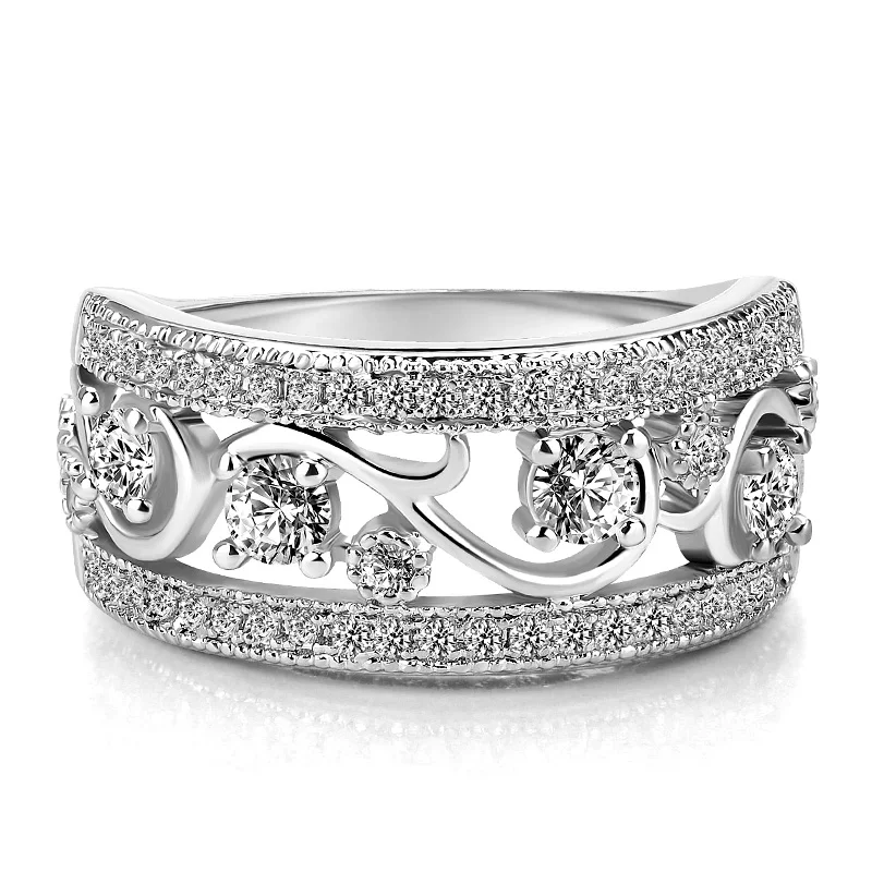 

Huitan Wedding Anniversary Ring with Cubic Zircon Prong Setting Silver Plated Romantic Engagement Rings for Women Size 6-10