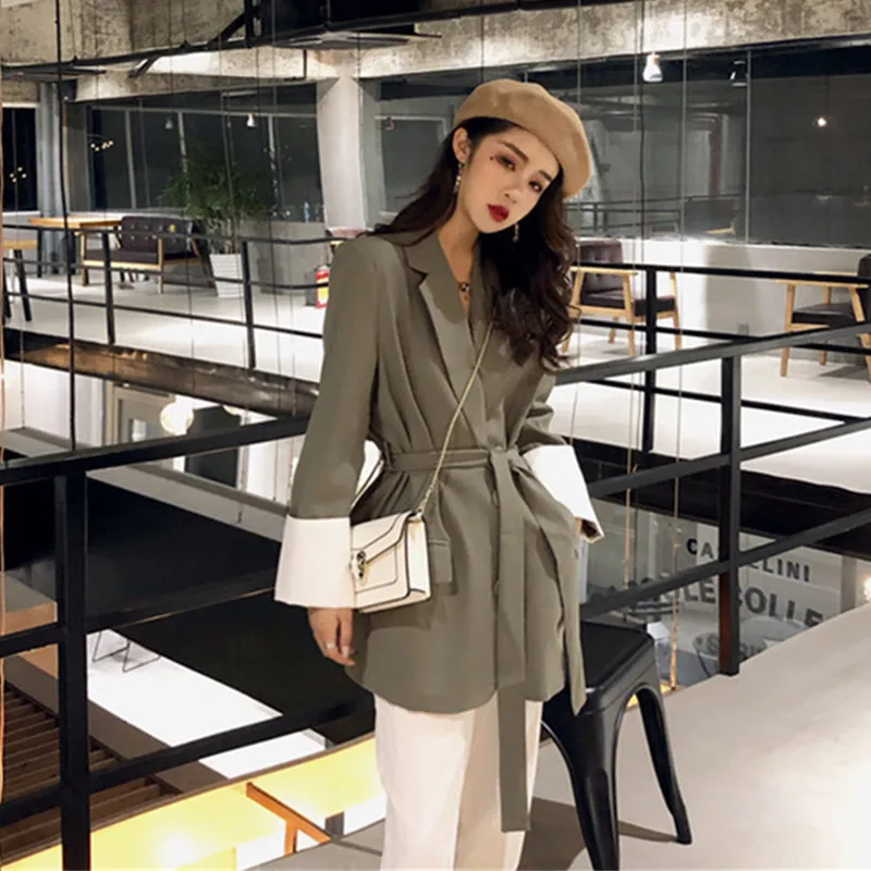 

Casual Vintage Slim Blazers Suit Cardigans Full Sleeve Cotton Women Jacket Fashion Solid Notched Blazer Femme