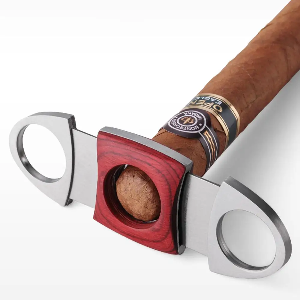 

Cigar Cutter Mahogany Stainless Steel Double Edge Cuban Cigar Accessories Are Easy To Carry Collectible Business Gift