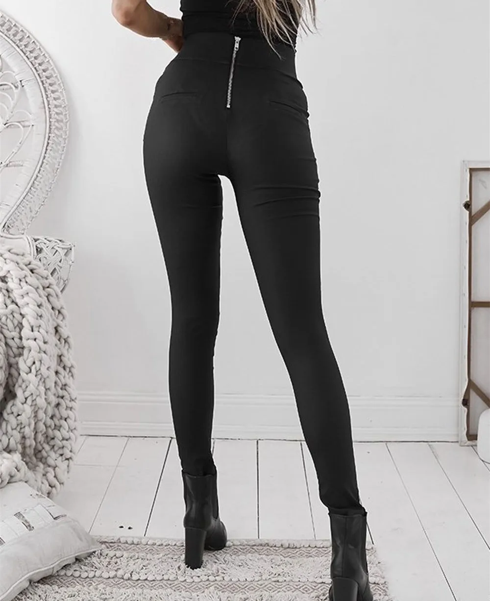 

2018 Autumn New Black Pu Leather Pants Sexy Back Zipper Skinny Pants Sexy Club Women Party High Waist Tights Trousers