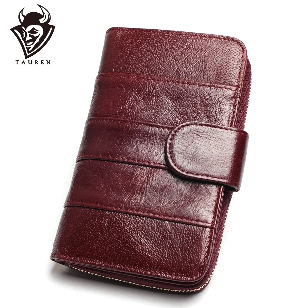 

Women Split Leather Style Import Oil Wax Cowhide Medium Paragraph Buckle Leather Wallet Women's High Quality Purse