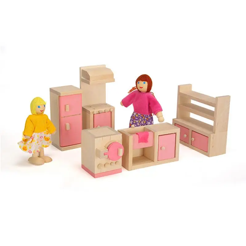 Kids Girls Pretend Pink Wood Dollhouse Kitchen Toy Miniature Chair Table Furniture Accessories For Dolls Toys Children Gift Kids Girls Pretend Pink Wood Dollhouse Kitchen Toy Miniature Chair Table Furniture Accessories For Dolls Toys Children Gift