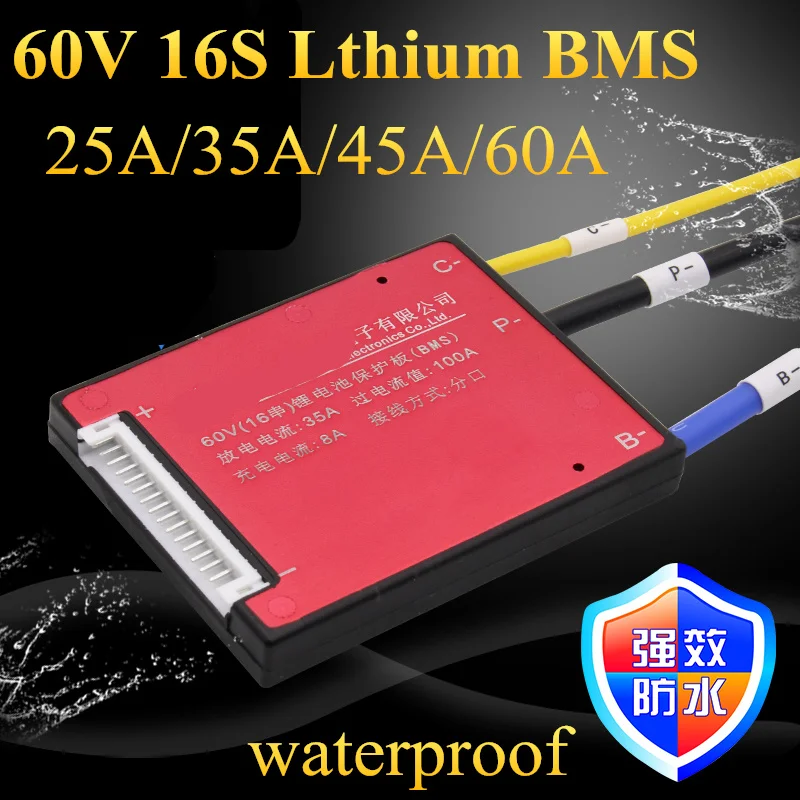 1 шт. BMS 60 в литиевый 16s 25A 35A 45A 60A разрядный аккумулятор 60v Bms защита для скутера