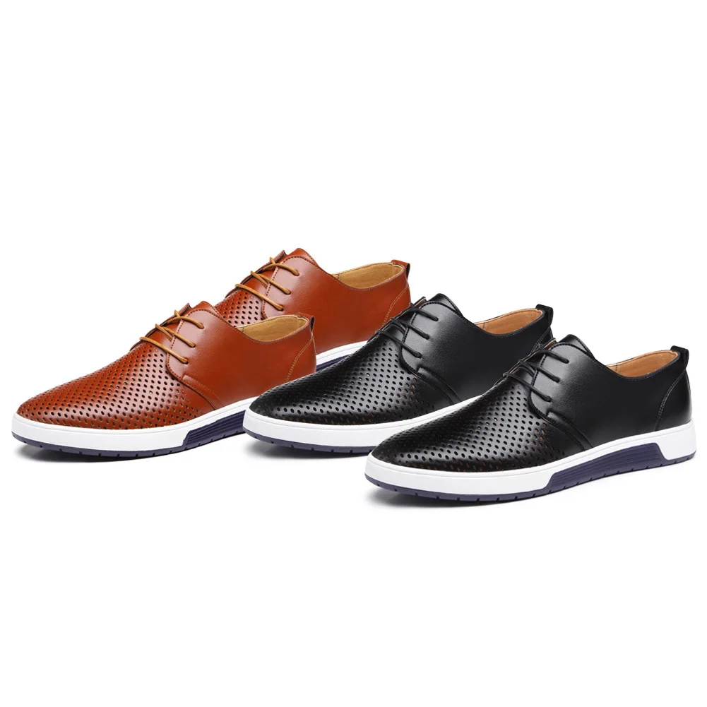 

Hot Sale Men Casual Shoes Sapato Masculino Leather Summer Breathable Holes Luxury Brand Flat Shoes for Men