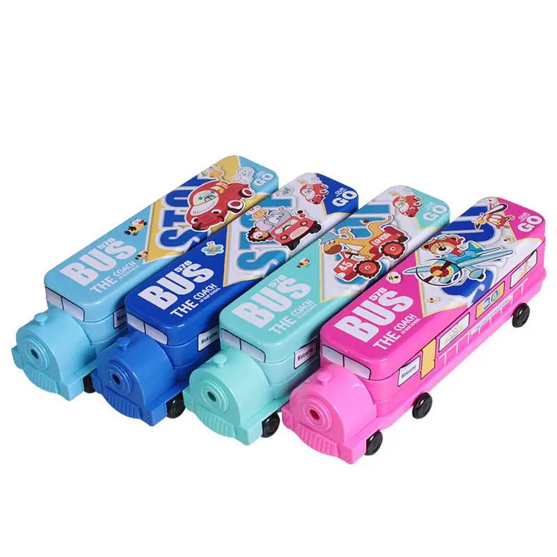 

Locomotive Car Boys Girls Stationery Case Iron Primary School Students Double-layer Iron Pencil Case Pencil Sharpener Combo Colo