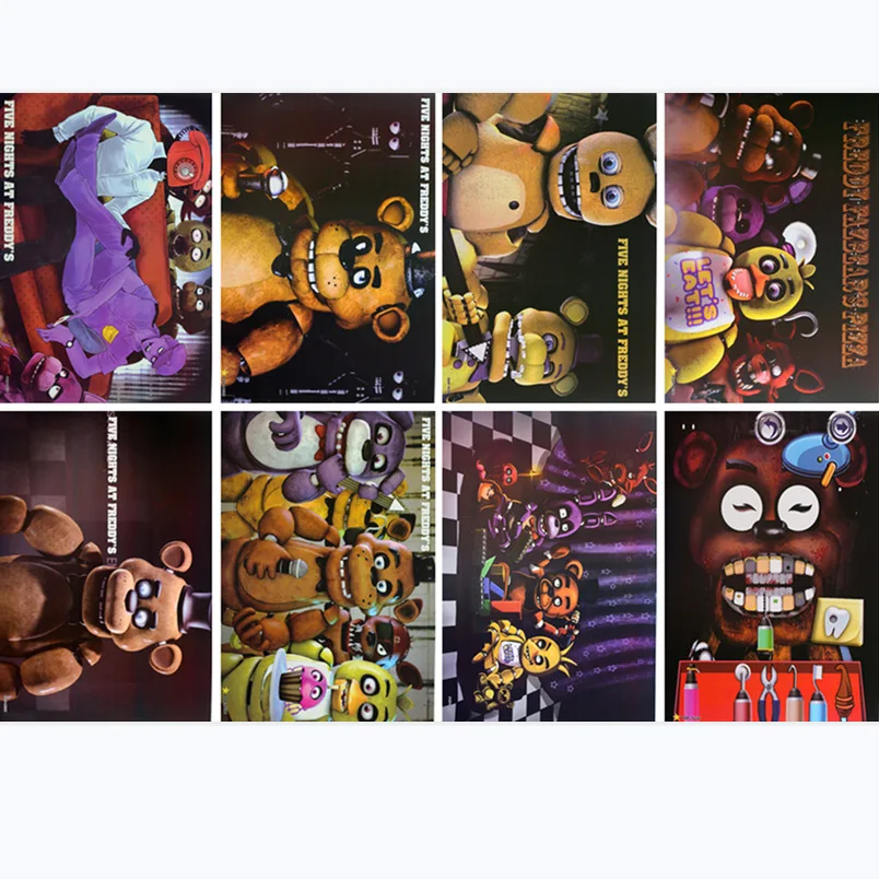 

8 pcs/lot Anime Five Nights at Freddy's Embossed posters Toy Freddy Bonnie Chica Foxy Poster sticker for gifts Size 42x29CM