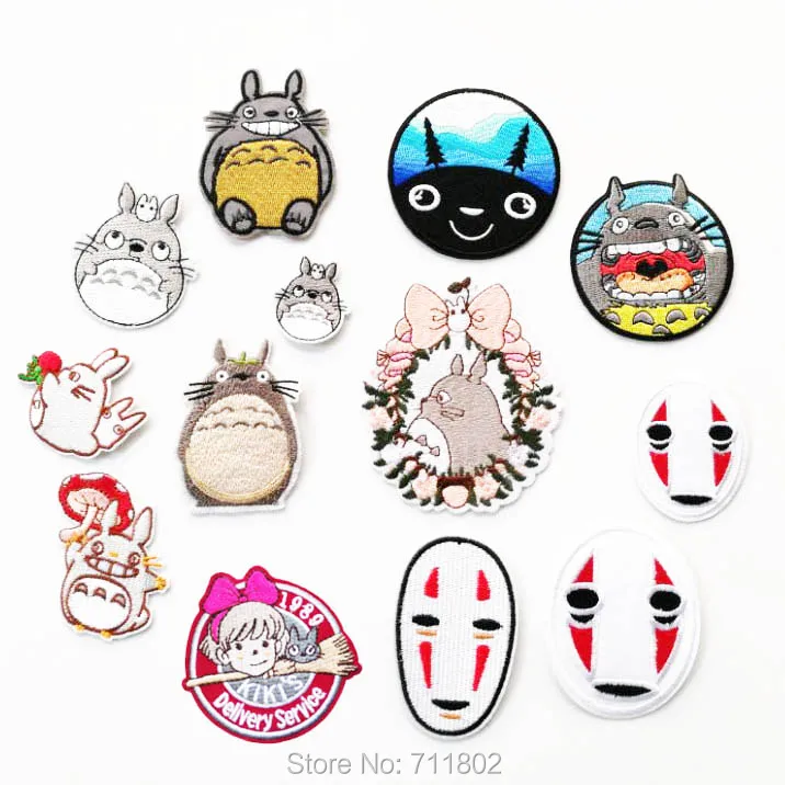 

Totoro iron On Patches No Face man Spirited Away embroidered Cartoon animal Kiki's Delivery Service badge Cloth Accessories