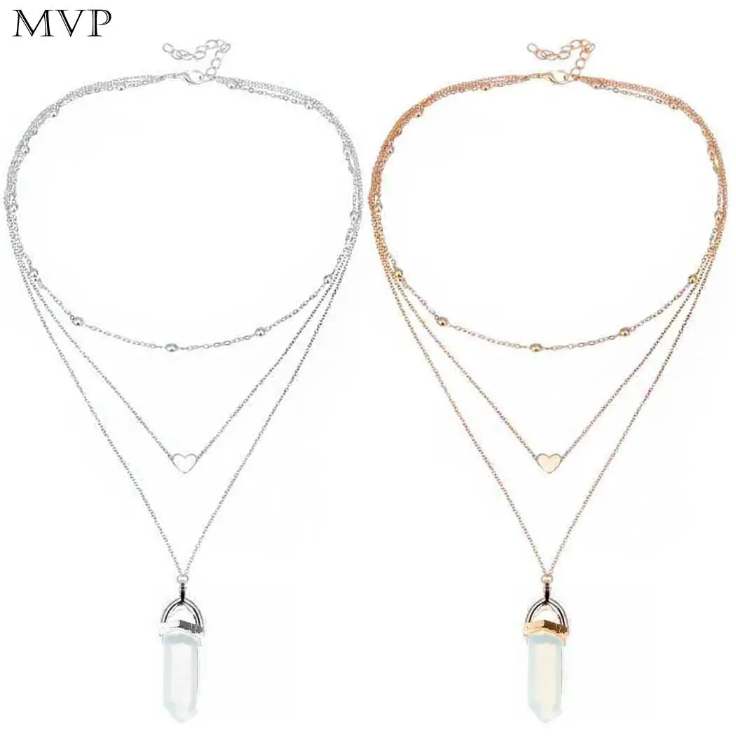 

Fashion Women Multi Layer Necklace Heart Party, Daily Wear, etc Crystal Pendant Silver, Gold Chain Jewelry