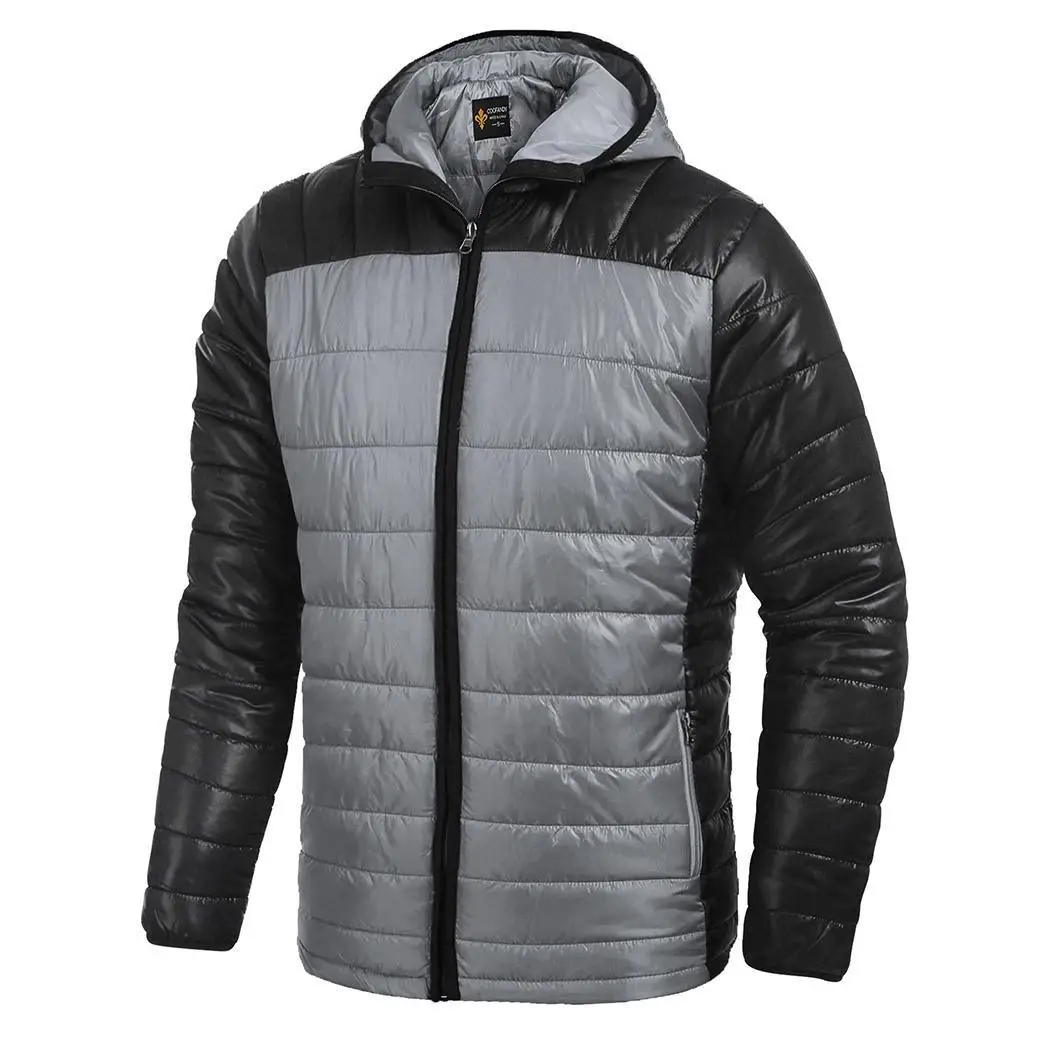 Men Hooded Long Sleeve Contrast Color Winter Zip-up Pockets Channel Quilted Padded Casual Front Jacket Patchwork | Мужская одежда