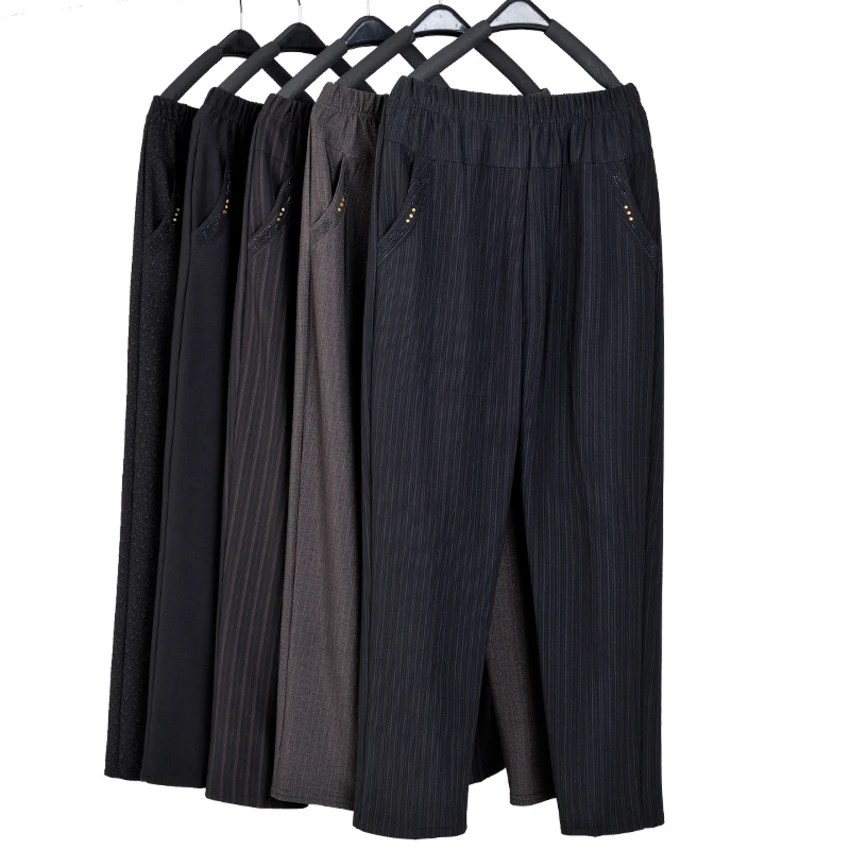 

Spring Summer Middle Aged Women Trousers Lady Casual Mid Waist Loose Ankle-Length Straight Pants Pantalon Femme Plus Size XL-5XL