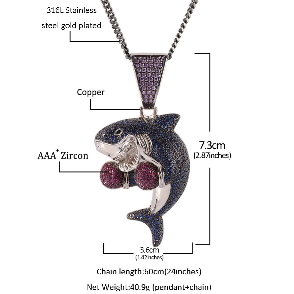 UWIN Colored Boxing Shark Pendant Necklace Fashion Iced Purple Blue Color Cubic Zirconia Shark Hiphop Jewelry Drop Shipping UWIN Colored Boxing Shark Pendant Necklace Fashion Iced Purple Blue Color Cubic Zirconia Shark Hiphop Jewelry Drop Shipping