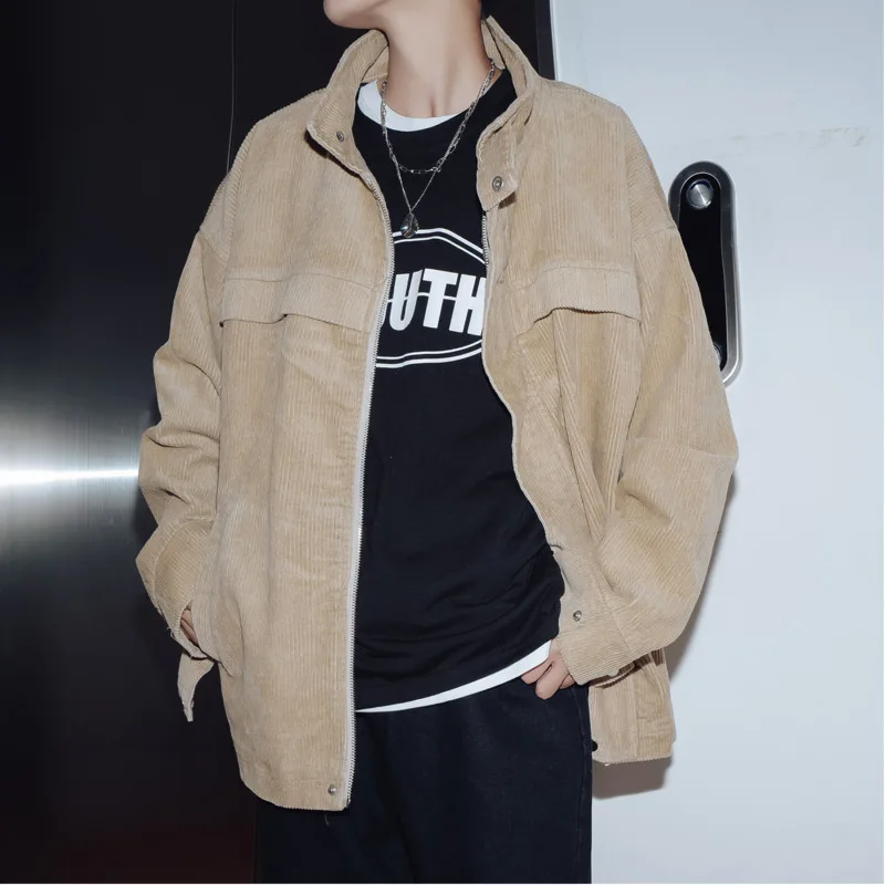 Autumn New Corduroy Jacket Men Fashion Retro Casual Bomber Jacket Man Streetwear Hip Hop Loose Cotton Jacket Coat Male Clothes