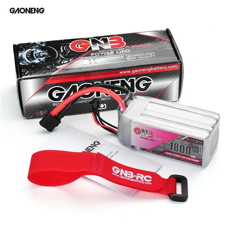 

High Quality Rechargeable Gaoneng GNB 14.8V 1800mAh 130C/260C 4S XT60U-F Plug Lipo Battery for RC Racing Drone Quadcopter Parts