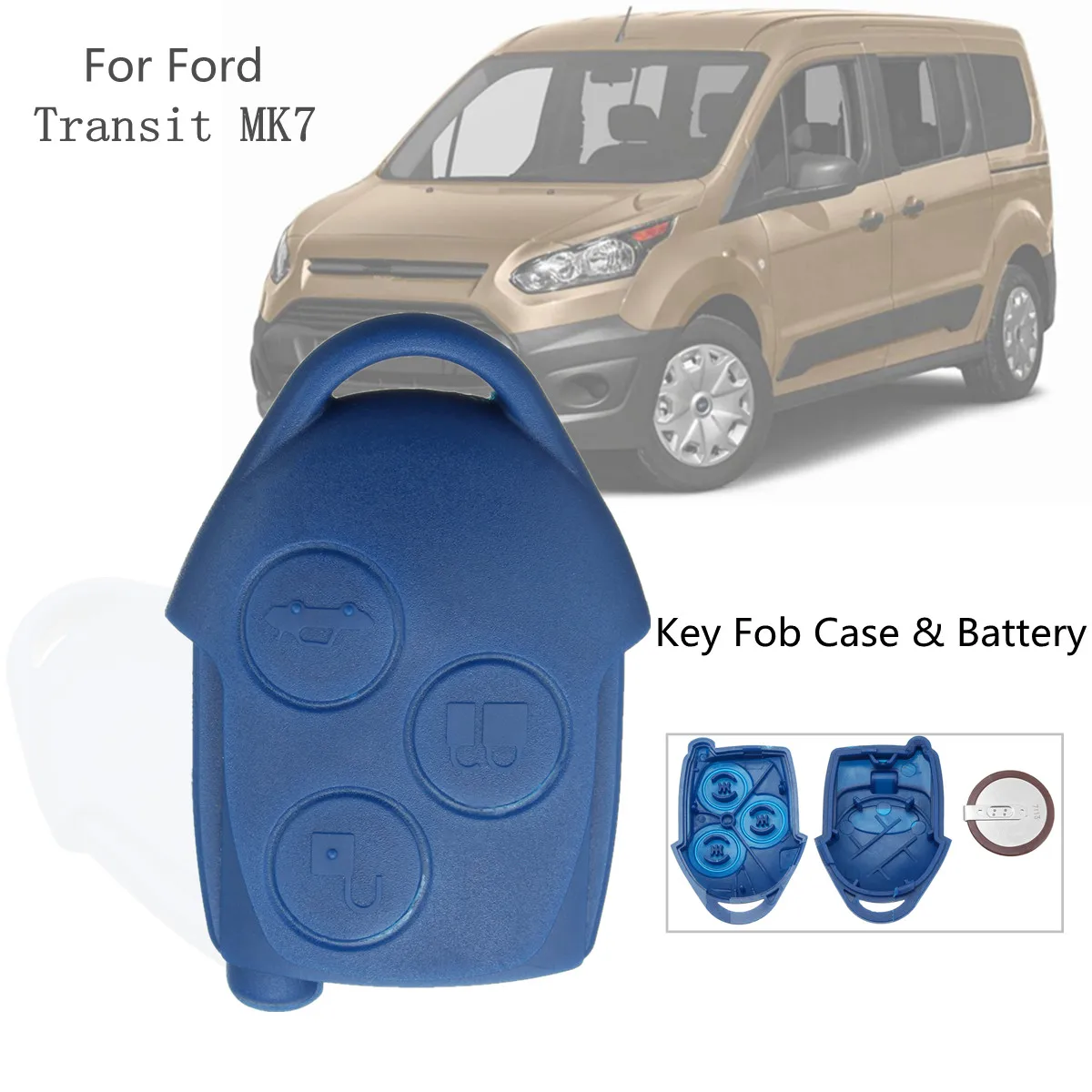 

3 Button Car Remote Key Fob Case Cover Auto Keys Shell With Battery for Ford Transit MK7
