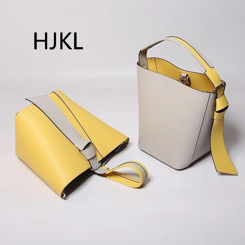

Korean Version of Fashion Single-shouldered Cowhide Bucket Bag Split Leather Ladies Hand Bags Women Leather Handbags Clutch