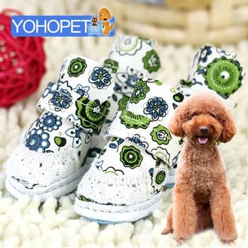 

Winter Spring Autumn Go Out Pet Puppy Dog Shoes Dog Boots Waterproof Non Slip Shoes Fashion Print Dog Shoes Poodle Soft Foot Set