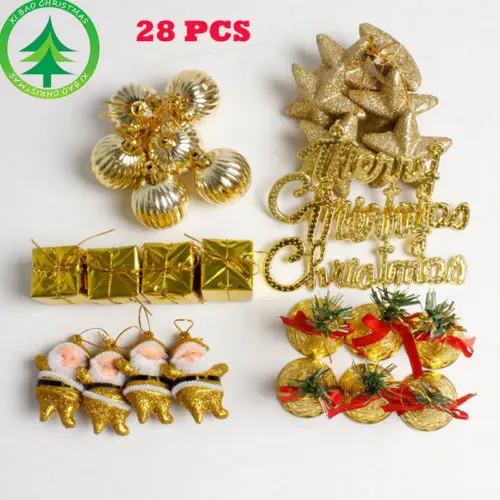 

28 PCS/set Christmas Balls Baubles Xmas Tree Hanging Ornament Xmas Decoration Christams Tees Toppers Pendants Bells