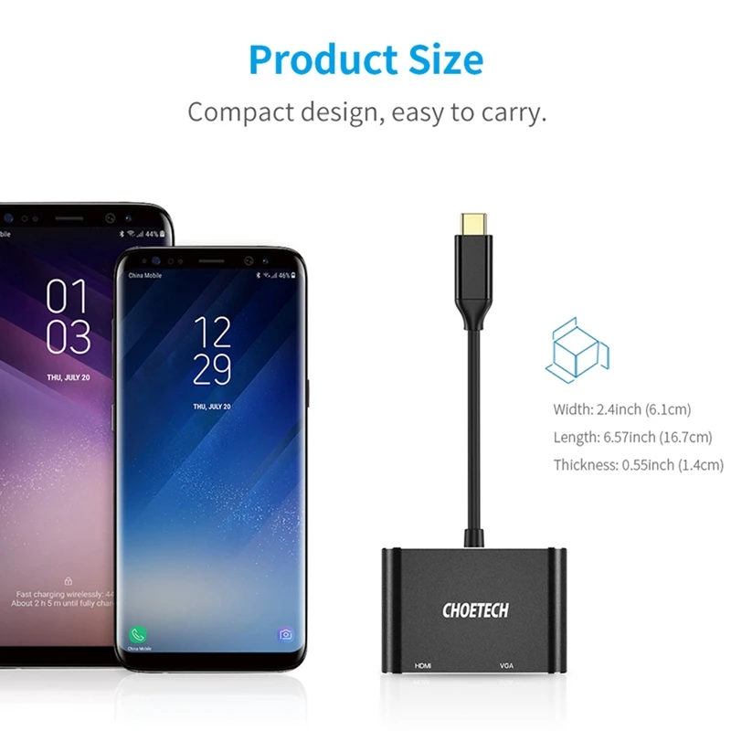 Choetech Type C к Hdmi + Vga адаптер 2 в 1 Usb 4K 1080P для Galaxy Note 8/S9 Plus 2017/2016 Macbook Pro| |