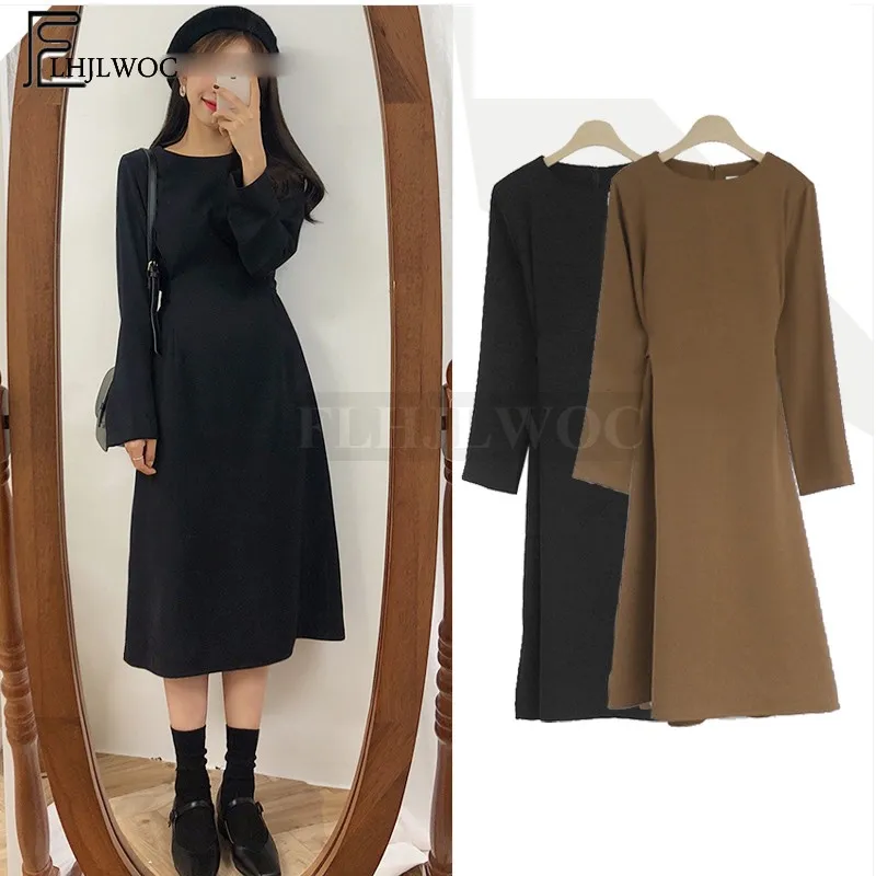 Skup Linia sukienki Hot sprzedaży kobiety zima podstawowy czarny sukienka styl preppy koreański temperament damska z kokardką Tie śliczne sukienka vintage 2011