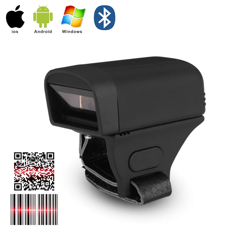 Small Portable Design Finger Ring Scanner Android Windows IOS Connecting 1D 2D Barcode Scanner Tickets Parking