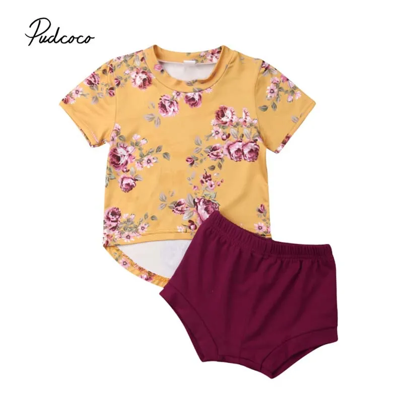 2019 брендовая одежда для новорожденных и маленьких девочек, топы с цветочным принтом, свободная футболка + шорты, новый летний повседневный