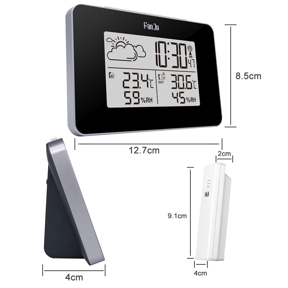 FanJu FJ3364 Digital Alarm Clock Weather Station Wireless Sensor Hygrometer Thermometer Multi-function LED Desktop Table Clock