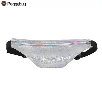 

Fashion Women Fanny Packs Multi-function Belt Bags Laser Alligator Pattern PU Leather Women Waist Bag