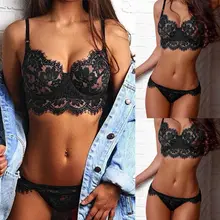 Women Sexy Comfortable Lingerie Corset Lace Push Up Vest Top Bra+Pants Set Underwear Suit paisley lace up corset vest