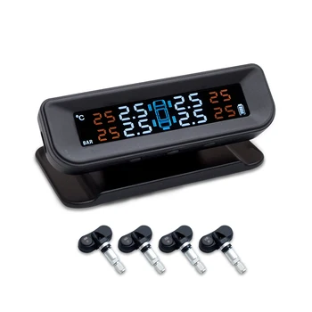 

C260 Car Tire Pressure Monitoring System Solar TPMS Universal Real-time Tester LCD Screen with 4 External Internal Sensors