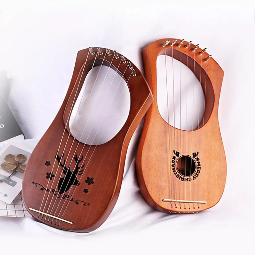Wood 7 Strings Lyre Harp Musical Stringed Instruments Learner Beginner Gift