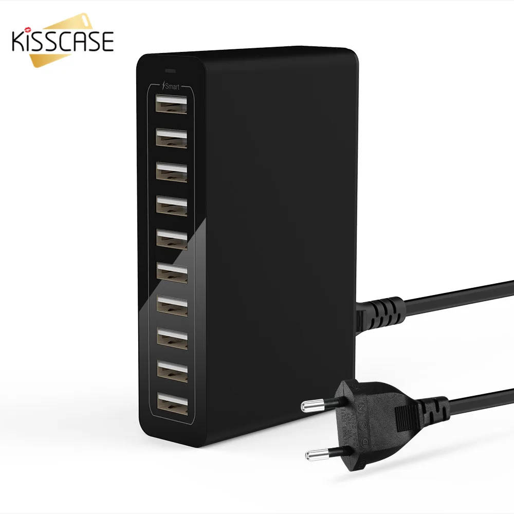 

KISSCASE 5V 2.4A 10 Ports USB Charger For iPhone X 8 7 iPad Phone Accessories Charger Adapter EU/US Plug Desktop Cable Organize