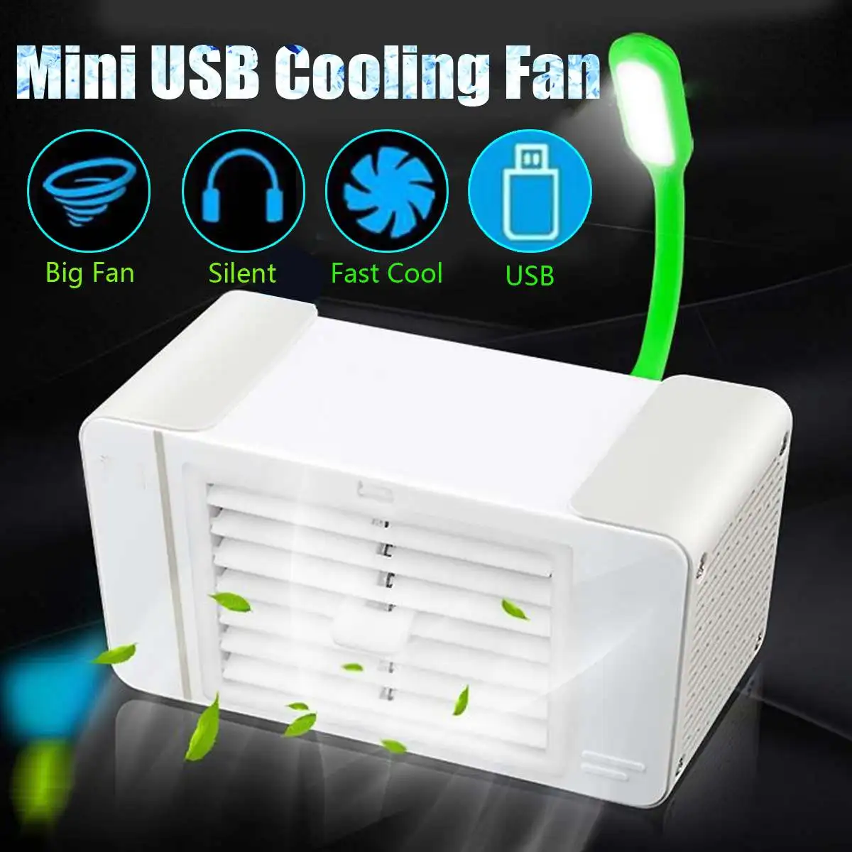

Mini USB Cooling Fan Portable Mini Silent Air Conditioner Air Cooling Fan Cooler With Lamp Crystal Cooling for Home Office Study