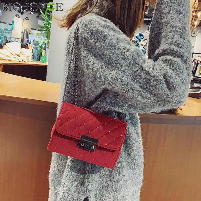 Women Bag Female Handbags Woolen Over Shoulder Bag Crossbody Quilted Chain Diamond Red Small Flap Lock Fashion Sling Lady Bags