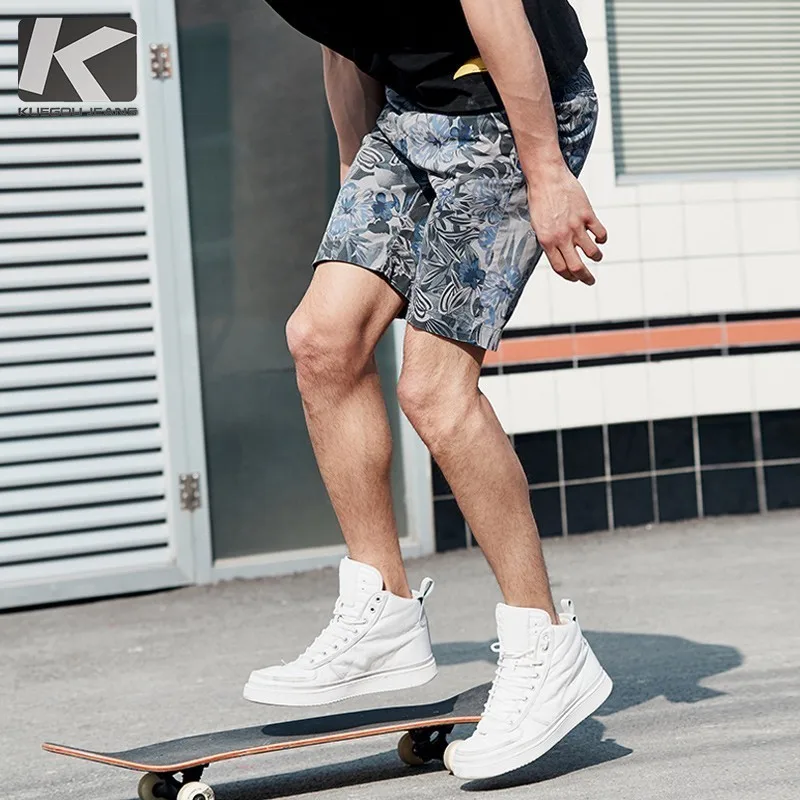 

Summer 2019 New Men Casual Shorts Cotton Print Flower Blue Color For Man Fashion Slim Fit Pocket Male Wear Short Trousers 4517