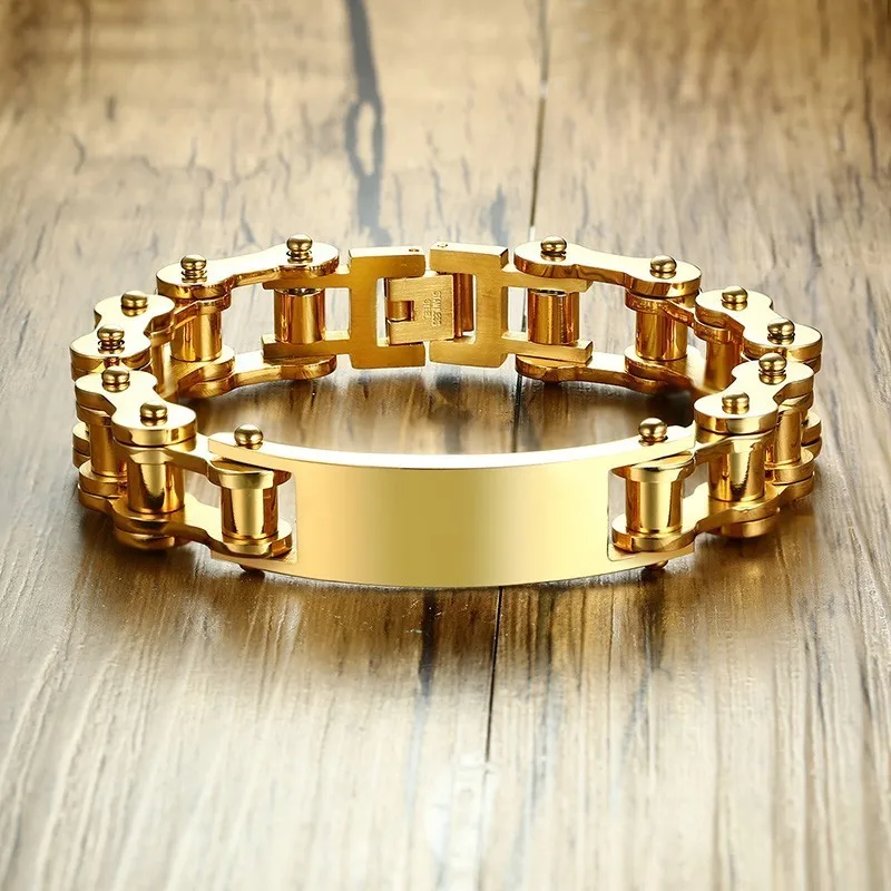 

Punk Bracelet Men's Stainles Steel Biker Chain Link In Gold Tone Motorcycle Bicycle Heavy Metal Jewelry