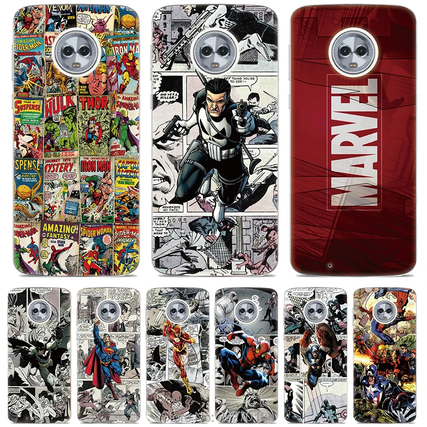 

Case For Motorola Moto G7 G6 G5 G4 plus Z3 Z4 E5 G6 play p30 note One power Soft Silicone TPU Marvel Comics print Phone Cover