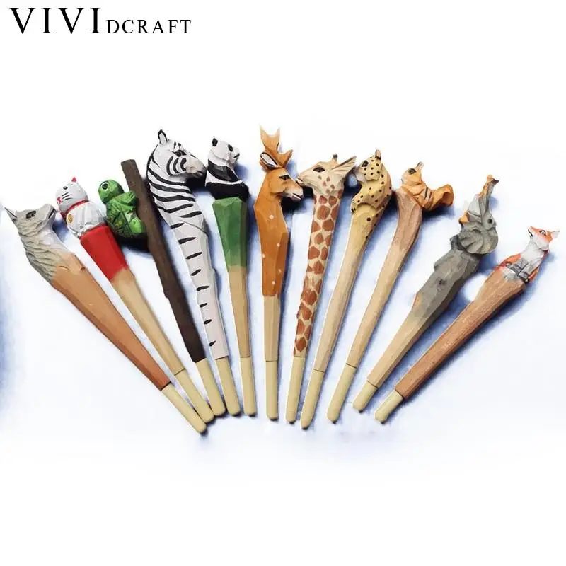 Vividcraft 1 шт. деревянная гелевая ручка классическая ручка с животными Ins Горячая резные деревянные авторучки креативные Канцтовары, шариковая ручка
