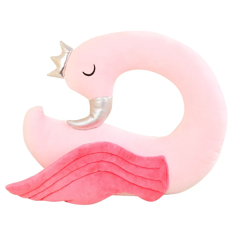 

INS Hot Selling Princess Room Decoration Props Send Little Girl Birthday Gift Wear Crown Powder Adorable Flamingo U Type Pillow
