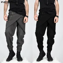 Панковские шаровары в стиле хип-хоп, мужские брюки с юбкой, мужские брюки с неровным декором на молнии, уличная одежда, спортивные штаны, облегающие мужские брюки