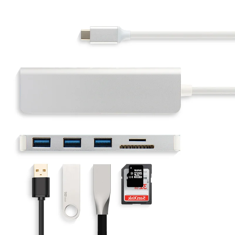 

5-in-1 Type-C HUB Aluminiu Alloy USB-C Adapter USB 3.0 Port Card Reader For Samsung Galaxy Tab S5E 10.5" SM-T720 T725 Tablet PC