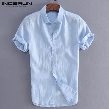 

INCERUN Retro Camisa Slim Fit Casual Shirts Men Social Shirts Dress Button Turn Down Collar Men Clothes S-5XL Male Tops White