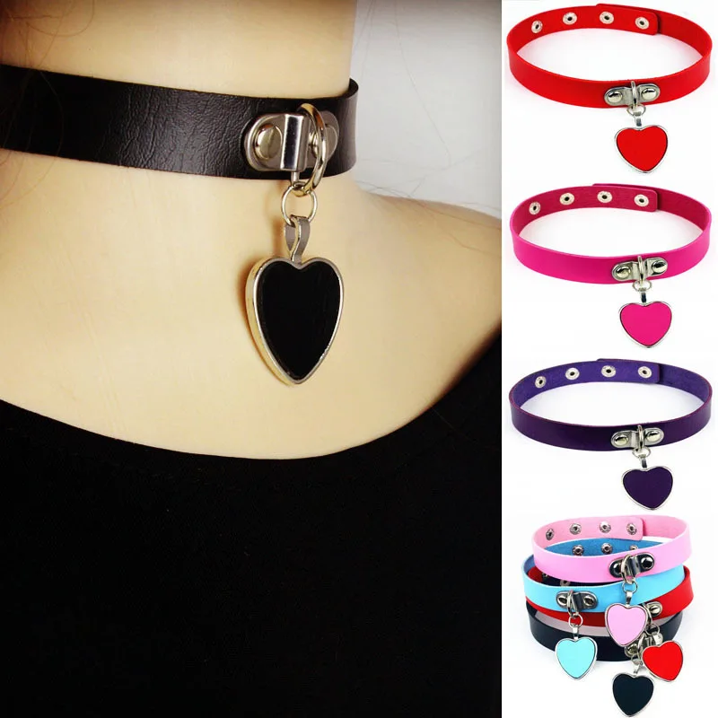 

Charm female choker Stainless Steel Heart Chokers Necklaces Colorful Leather Buckle Belt Trendy Jewelry for Women Men maxi colar